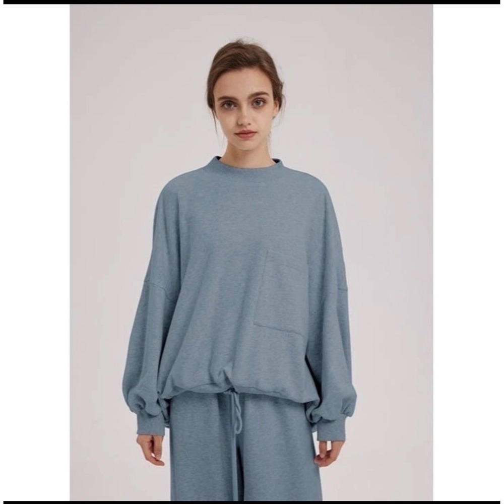 NAP Womens Oversized Mock Neck Balloon Sleeve Drawstring Sweatshirt Boho L